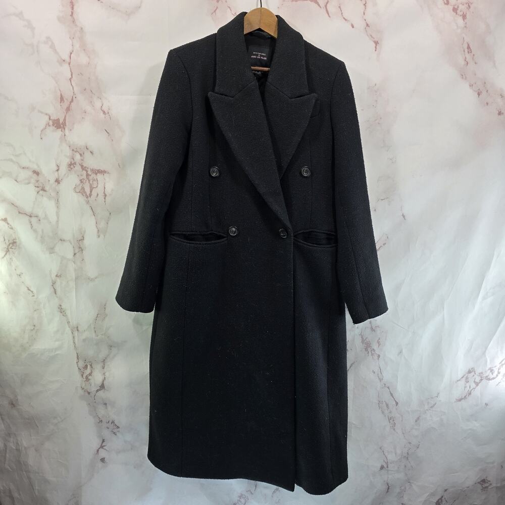 Avec Les Filles Coat Womens Medium Black Pea Maxi Floor Length Double Breasted